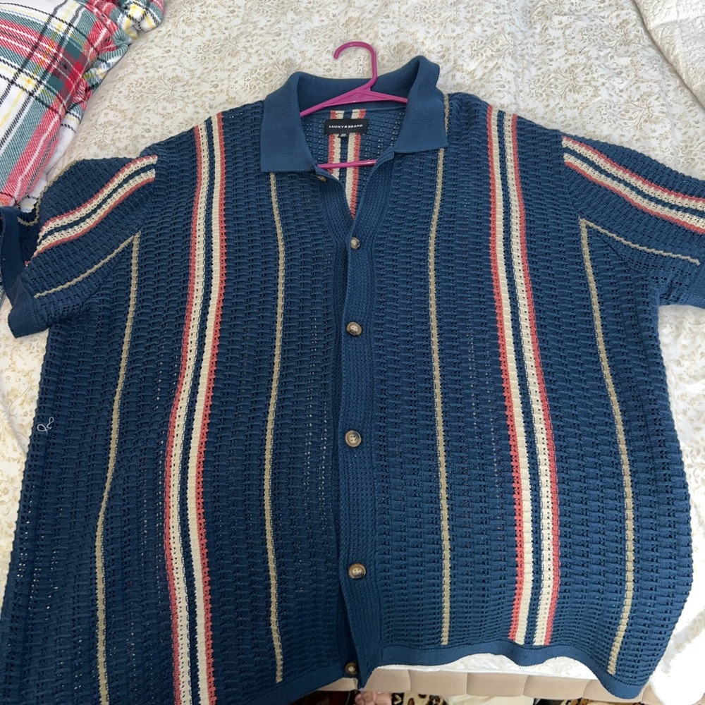 Lucky Brand Navy Knit Top with Red and White Stripes